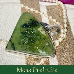 Moss Prehnite Gemstone Handmade Triangle Pendant Necklace